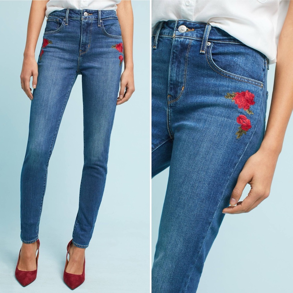Anthropologie Levis 721 High Rise Skinny Floral Embroidered Jeans‎ Size 26 NWT